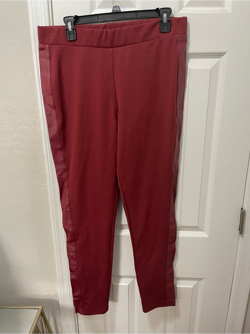 IMAN Wine Red Pull-On Faux Leather Trim Pants